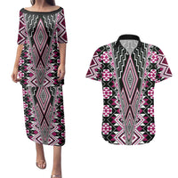 Pink Aotearoa Tukutuku and Poutama Motif Couples Matching Puletasi and Hawaiian Shirt LT03 Pink - Polynesian Pride