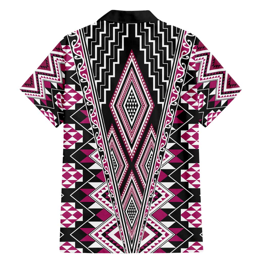Pink Aotearoa Tukutuku and Poutama Motif Family Matching Long Sleeve Bodycon Dress and Hawaiian Shirt LT03 - Polynesian Pride