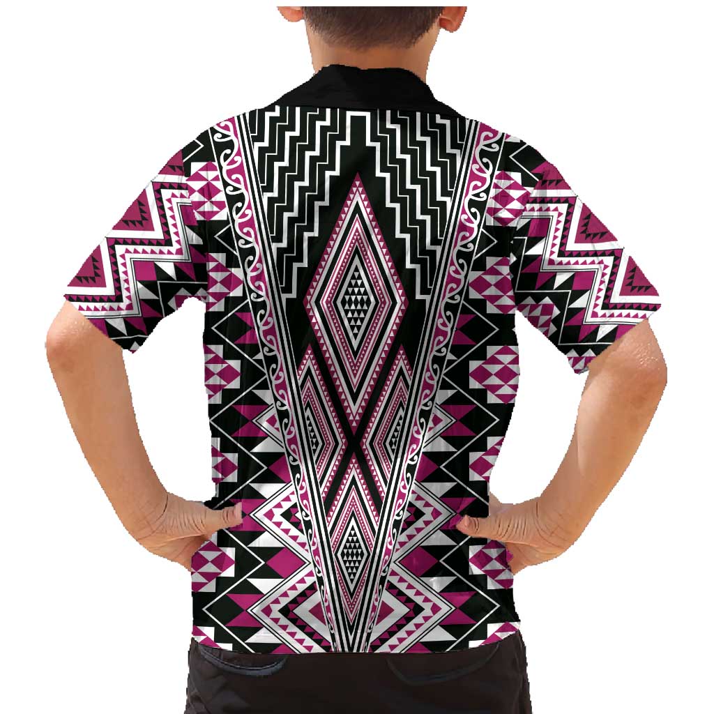 Pink Aotearoa Tukutuku and Poutama Motif Family Matching Mermaid Dress and Hawaiian Shirt LT03 - Polynesian Pride