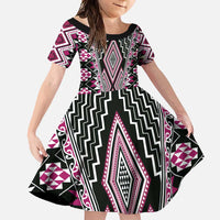 Pink Aotearoa Tukutuku and Poutama Motif Family Matching Mermaid Dress and Hawaiian Shirt LT03 Daughter's Dress Pink - Polynesian Pride