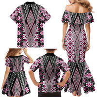 Pink Aotearoa Tukutuku and Poutama Motif Family Matching Mermaid Dress and Hawaiian Shirt LT03 - Polynesian Pride