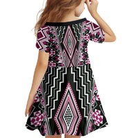 Pink Aotearoa Tukutuku and Poutama Motif Family Matching Off Shoulder Maxi Dress and Hawaiian Shirt LT03 - Polynesian Pride