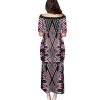 Pink Aotearoa Tukutuku and Poutama Motif Family Matching Puletasi and Hawaiian Shirt LT03 - Polynesian Pride