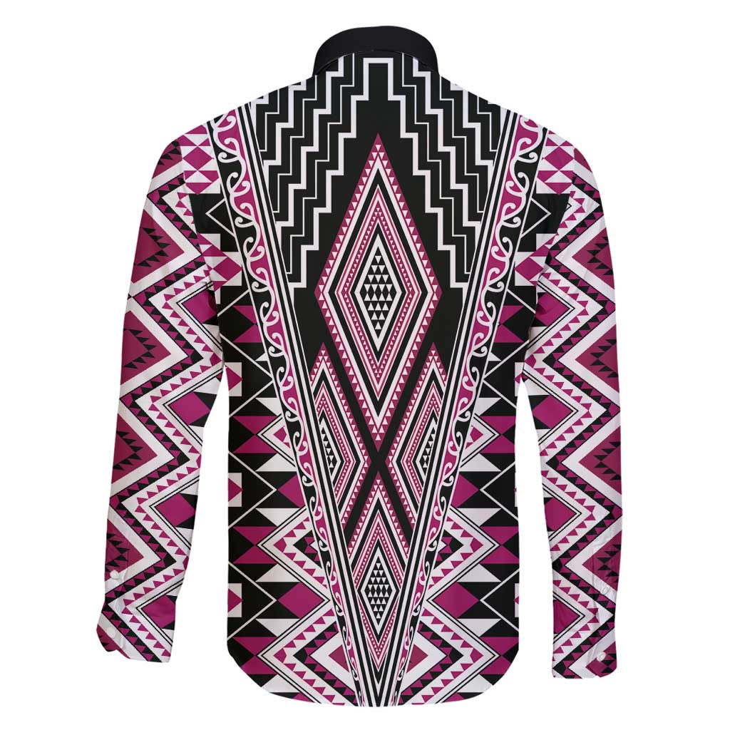 Pink Aotearoa Tukutuku and Poutama Motif Family Matching Short Sleeve Bodycon Dress and Hawaiian Shirt LT03 - Polynesian Pride