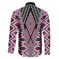 Pink Aotearoa Tukutuku and Poutama Motif Family Matching Short Sleeve Bodycon Dress and Hawaiian Shirt LT03 - Polynesian Pride