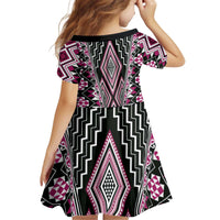 Pink Aotearoa Tukutuku and Poutama Motif Kid Short Sleeve Dress