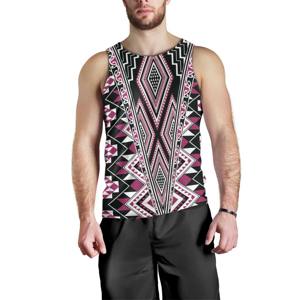 Pink Aotearoa Tukutuku and Poutama Motif Men Tank Top