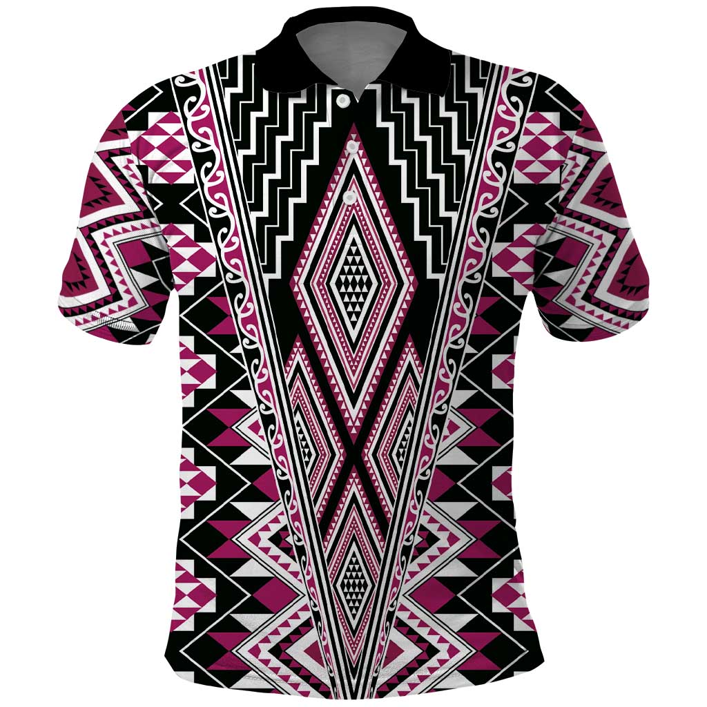 Pink Aotearoa Tukutuku and Poutama Motif Polo Shirt LT03 Pink - Polynesian Pride