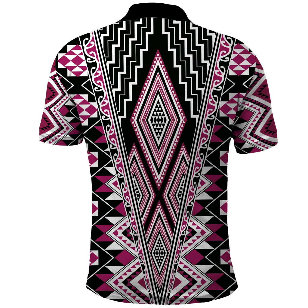 Pink Aotearoa Tukutuku and Poutama Motif Polo Shirt LT03 - Polynesian Pride