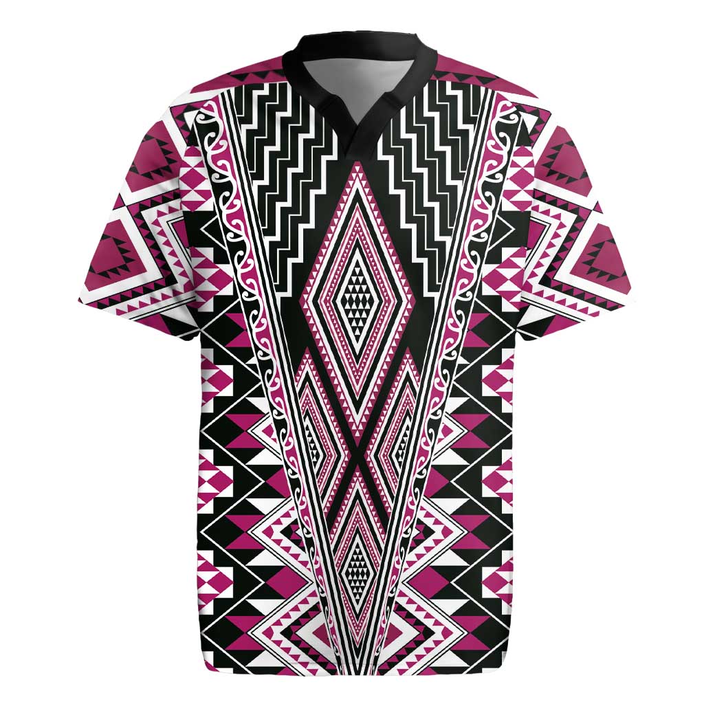Pink Aotearoa Tukutuku and Poutama Motif Rugby Jersey LT03 Pink - Polynesian Pride