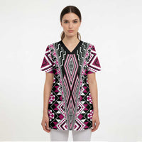 Pink Aotearoa Tukutuku and Poutama Motif Scrub Top - Polynesian Pride