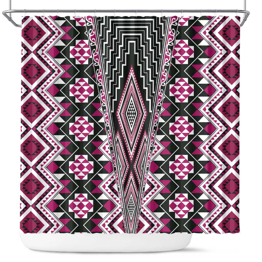 Pink Aotearoa Tukutuku and Poutama Motif Shower Curtain LT03 Pink - Polynesian Pride