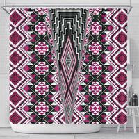 Pink Aotearoa Tukutuku and Poutama Motif Shower Curtain LT03 - Polynesian Pride