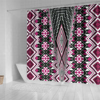Pink Aotearoa Tukutuku and Poutama Motif Shower Curtain LT03 - Polynesian Pride