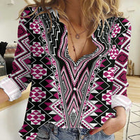 Pink Aotearoa Tukutuku and Poutama Motif Women Casual Shirt