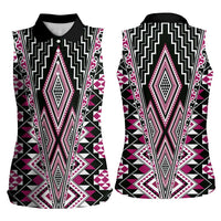 Pink Aotearoa Tukutuku and Poutama Motif Women Sleeveless Polo Shirt