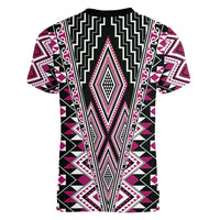 Pink Aotearoa Tukutuku and Poutama Motif Women V-Neck T-Shirt