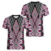 Pink Aotearoa Tukutuku and Poutama Motif Women V-Neck T-Shirt