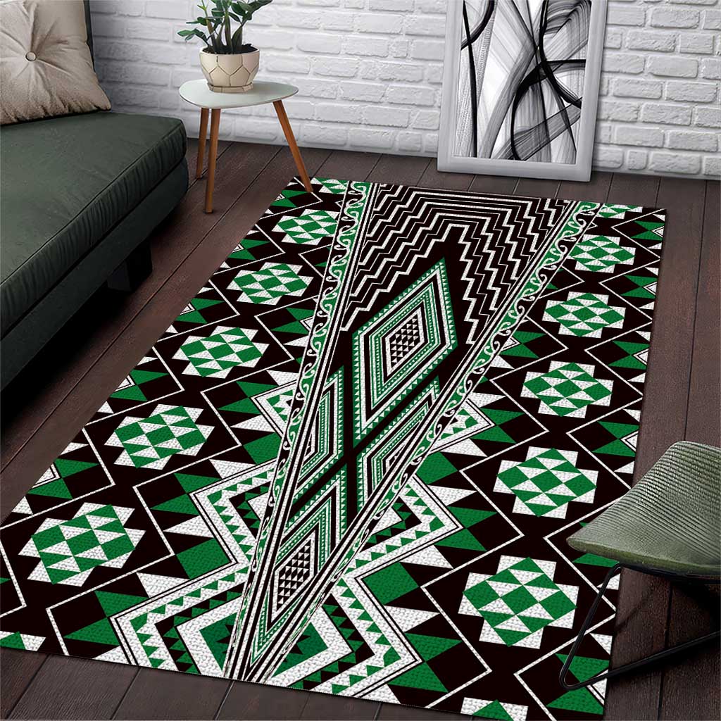 Green Aotearoa Tukutuku and Poutama Motif Area Rug LT03 Green - Polynesian Pride