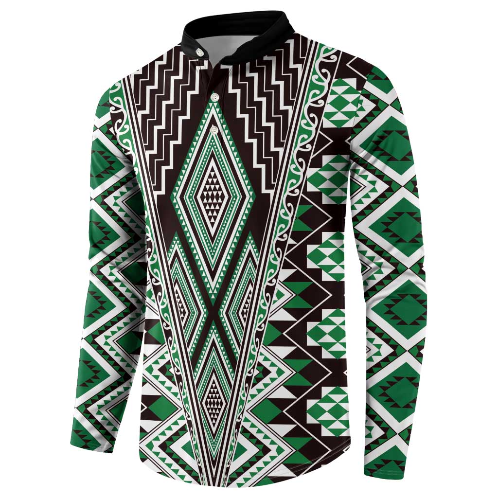 Green Aotearoa Tukutuku and Poutama Motif Button Sweatshirt