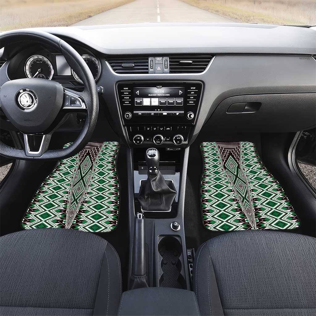 Green Aotearoa Tukutuku and Poutama Motif Car Mats LT03 Set 2pcs - Front Green - Polynesian Pride