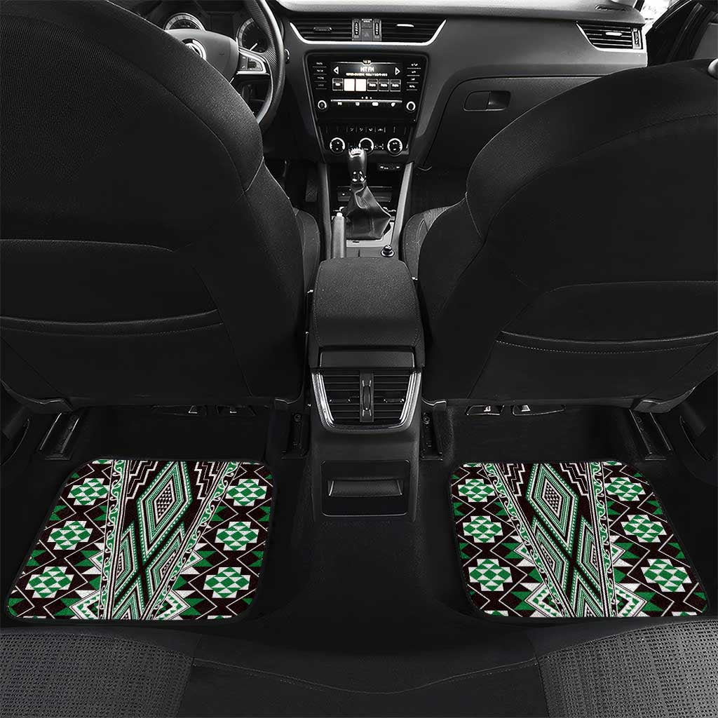 Green Aotearoa Tukutuku and Poutama Motif Car Mats LT03 Set 2pcs - Back Green - Polynesian Pride