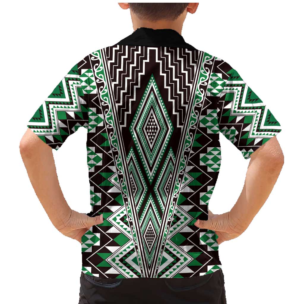 Green Aotearoa Tukutuku and Poutama Motif Family Matching Mermaid Dress and Hawaiian Shirt LT03 - Polynesian Pride