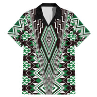 Green Aotearoa Tukutuku and Poutama Motif Family Matching Mermaid Dress and Hawaiian Shirt LT03 Dad's Shirt - Short Sleeve Green - Polynesian Pride