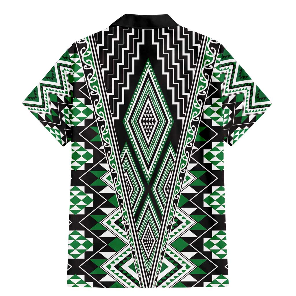 Green Aotearoa Tukutuku and Poutama Motif Family Matching Mermaid Dress and Hawaiian Shirt LT03 - Polynesian Pride