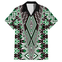 Green Aotearoa Tukutuku and Poutama Motif Family Matching Off The Shoulder Long Sleeve Dress and Hawaiian Shirt LT03 Dad's Shirt - Short Sleeve Green - Polynesian Pride