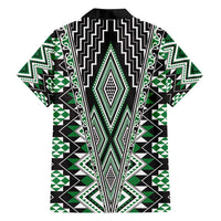 Green Aotearoa Tukutuku and Poutama Motif Family Matching Off Shoulder Maxi Dress and Hawaiian Shirt LT03 - Polynesian Pride