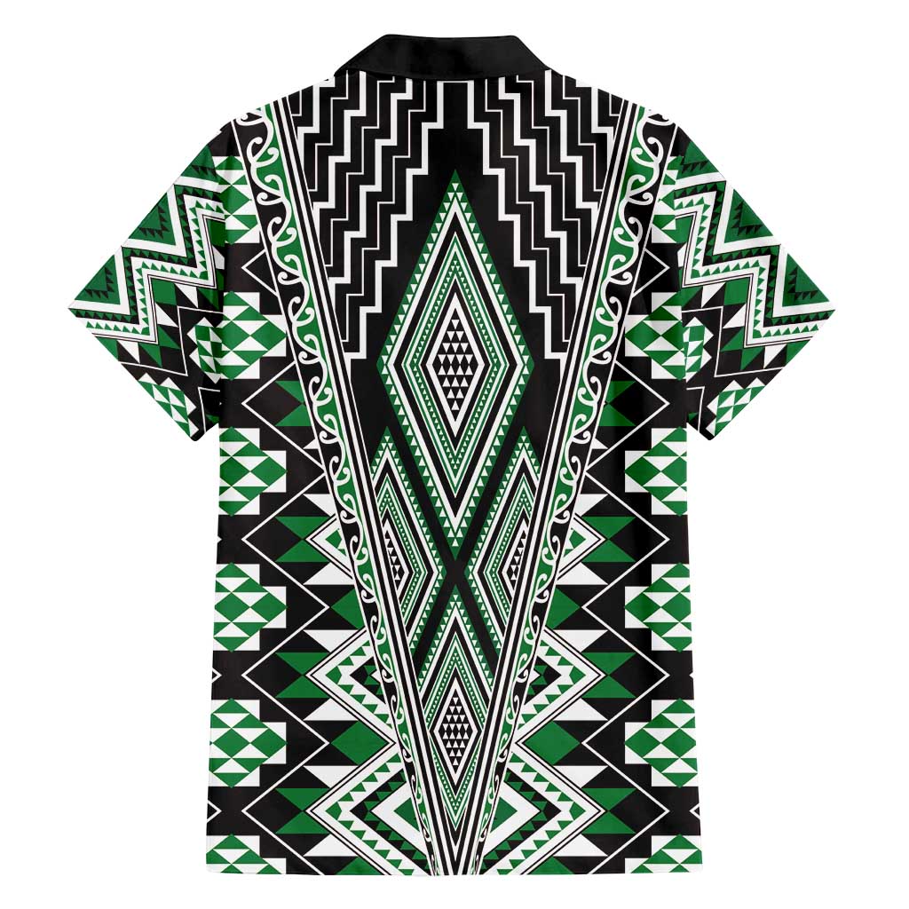 Green Aotearoa Tukutuku and Poutama Motif Family Matching Puletasi and Hawaiian Shirt LT03 - Polynesian Pride