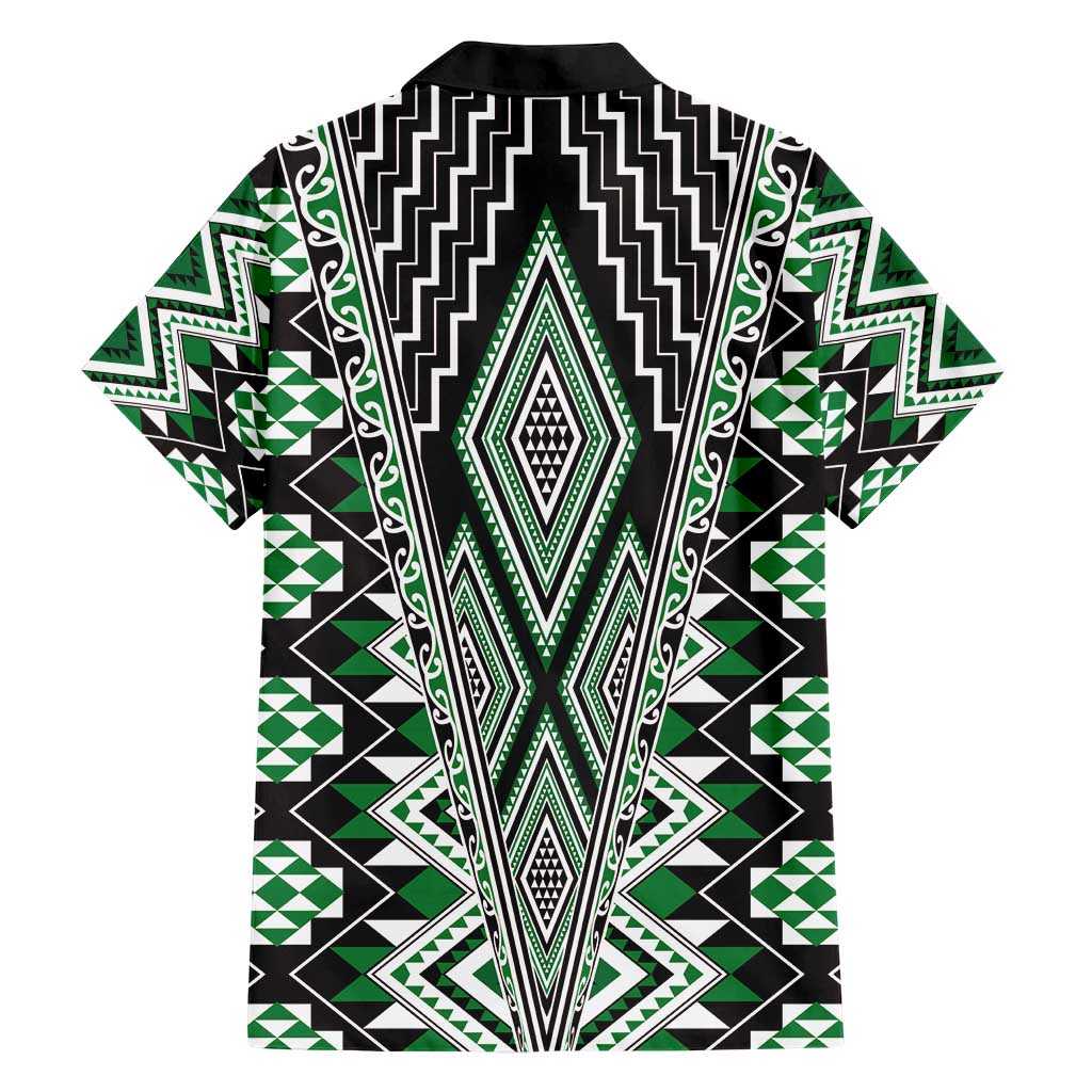 Green Aotearoa Tukutuku and Poutama Motif Family Matching Short Sleeve Bodycon Dress and Hawaiian Shirt LT03 - Polynesian Pride