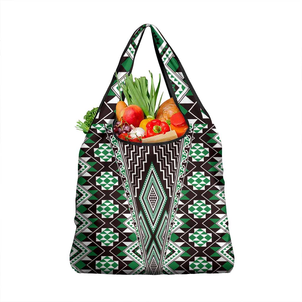 Green Aotearoa Tukutuku and Poutama Motif Grocery Bag LT03 1-pack One Size Green - Polynesian Pride