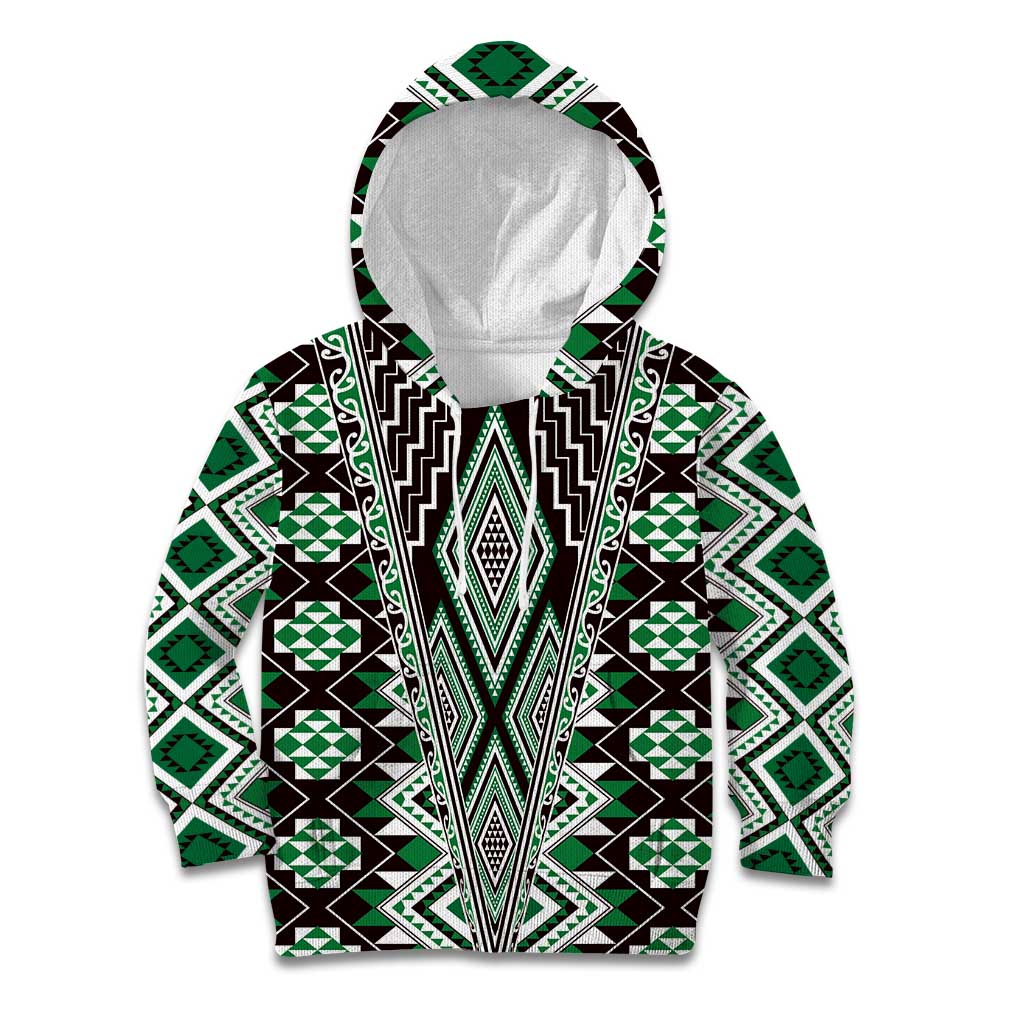 Green Aotearoa Tukutuku and Poutama Motif Kid Hoodie LT03 Hoodie Green - Polynesian Pride