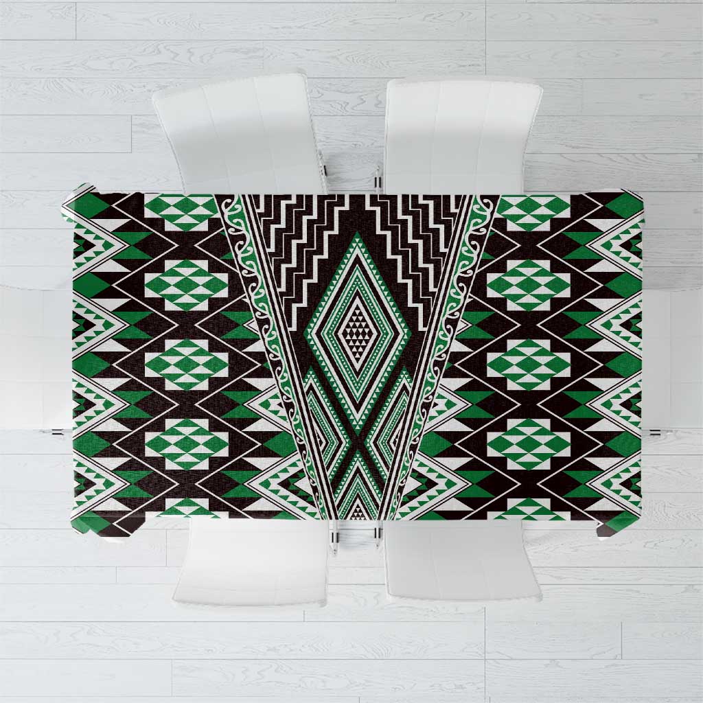 Green Aotearoa Tukutuku and Poutama Motif Tablecloth LT03 Green - Polynesian Pride