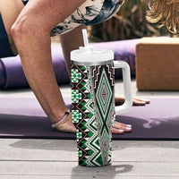 Green Aotearoa Tukutuku and Poutama Motif Tumbler With Handle