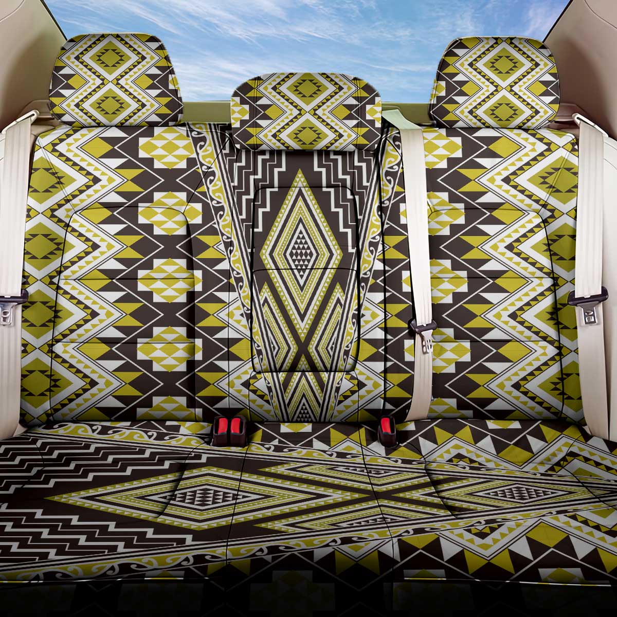Yellow Aotearoa Tukutuku and Poutama Motif Back Car Seat Cover LT03 One Size Yellow - Polynesian Pride