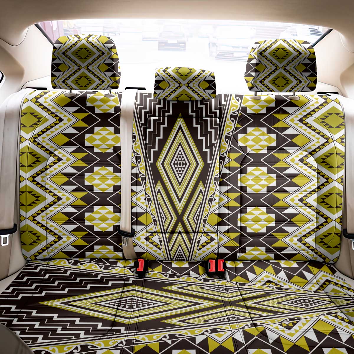 Yellow Aotearoa Tukutuku and Poutama Motif Back Car Seat Cover LT03 - Polynesian Pride