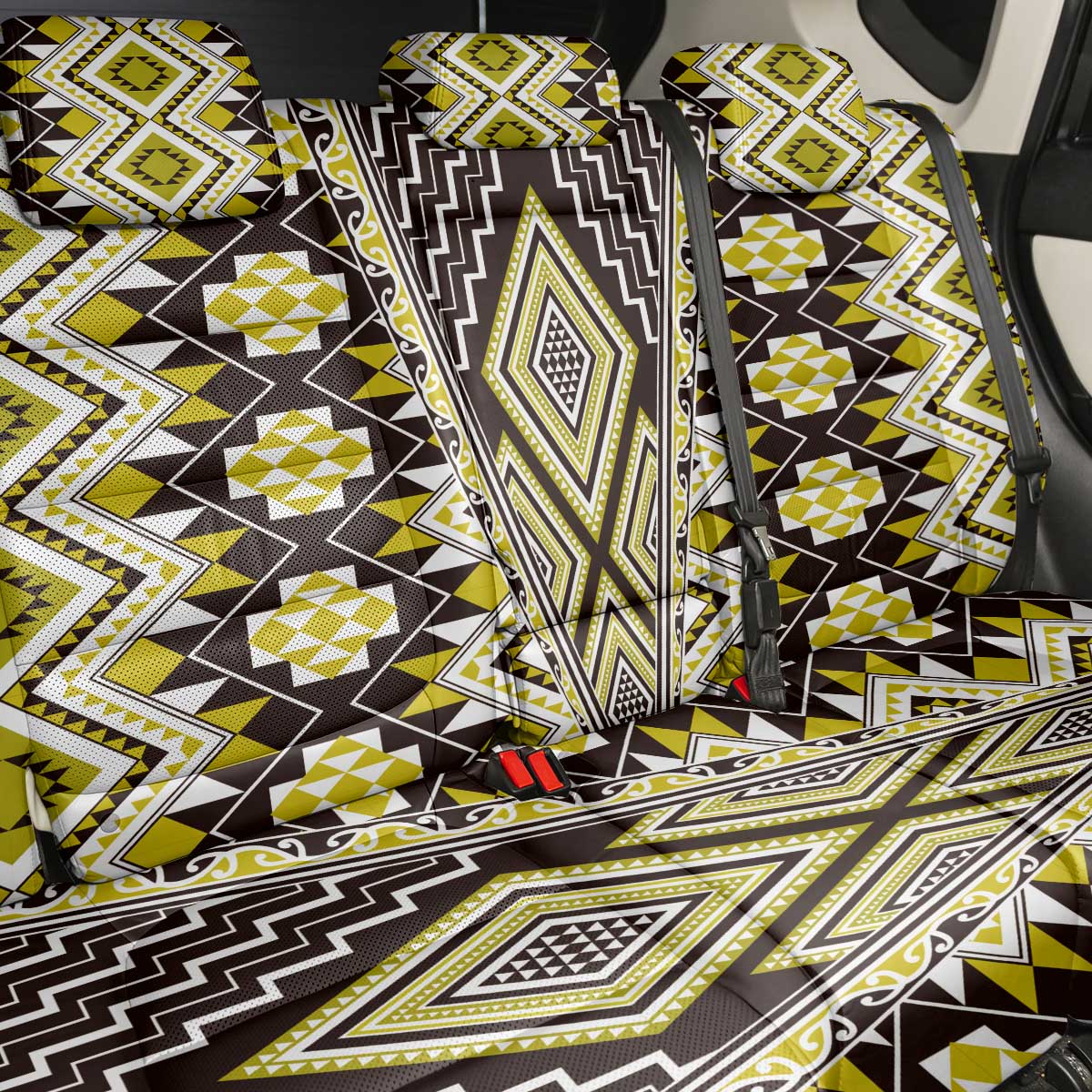 Yellow Aotearoa Tukutuku and Poutama Motif Back Car Seat Cover LT03 - Polynesian Pride