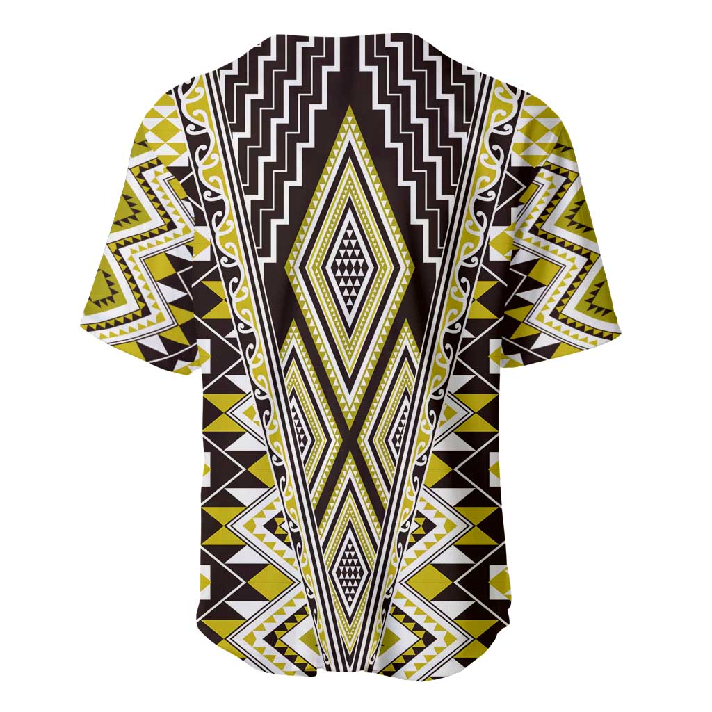 Yellow Aotearoa Tukutuku and Poutama Motif Baseball Jersey