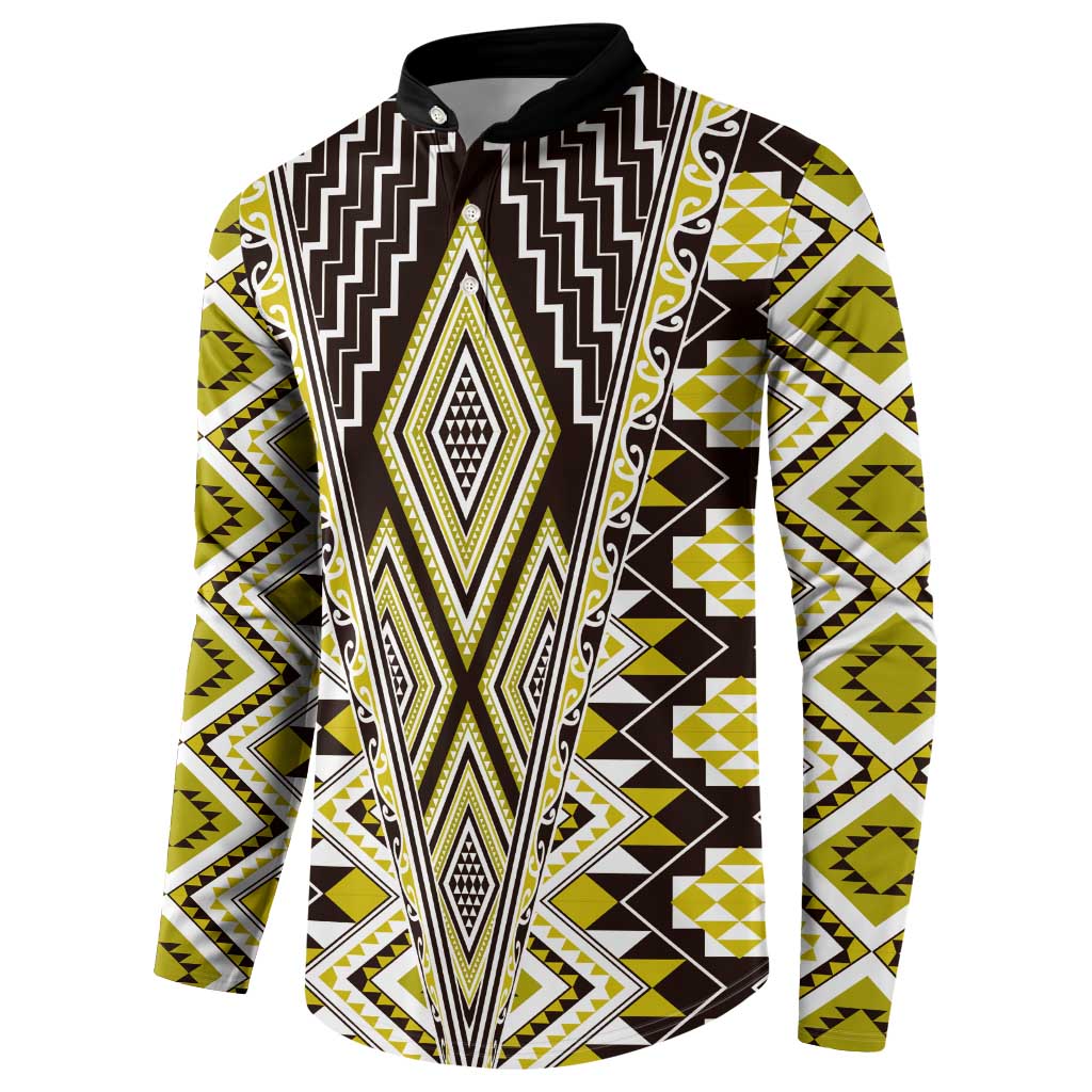Yellow Aotearoa Tukutuku and Poutama Motif Button Sweatshirt