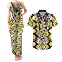 Yellow Aotearoa Tukutuku and Poutama Motif Couples Matching Tank Maxi Dress and Hawaiian Shirt LT03 Yellow - Polynesian Pride