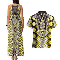Yellow Aotearoa Tukutuku and Poutama Motif Couples Matching Tank Maxi Dress and Hawaiian Shirt LT03 - Polynesian Pride