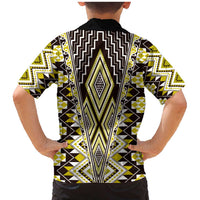 Yellow Aotearoa Tukutuku and Poutama Motif Family Matching Mermaid Dress and Hawaiian Shirt LT03 - Polynesian Pride