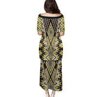 Yellow Aotearoa Tukutuku and Poutama Motif Family Matching Puletasi and Hawaiian Shirt LT03 - Polynesian Pride