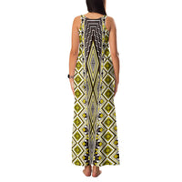 Yellow Aotearoa Tukutuku and Poutama Motif Family Matching Tank Maxi Dress and Hawaiian Shirt LT03 - Polynesian Pride