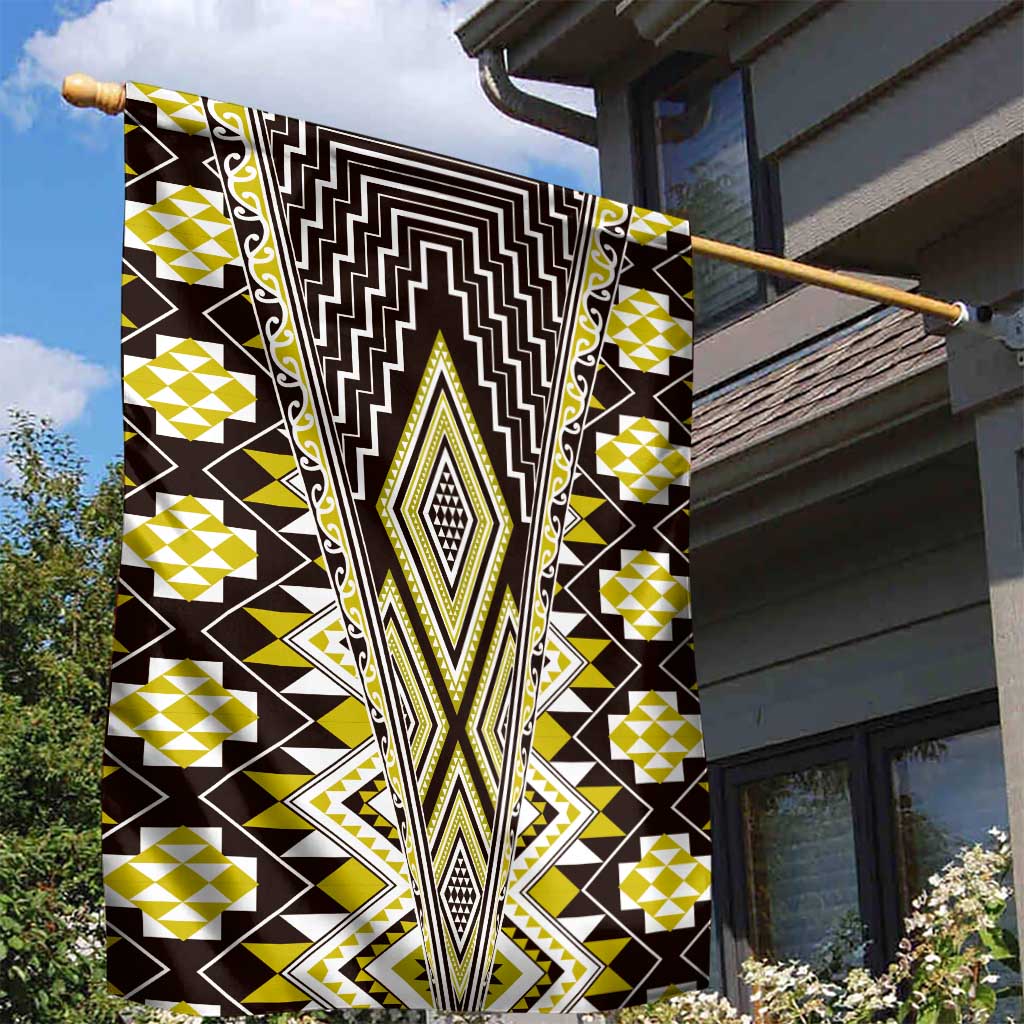 Yellow Aotearoa Tukutuku and Poutama Motif Garden Flag LT03 - Polynesian Pride