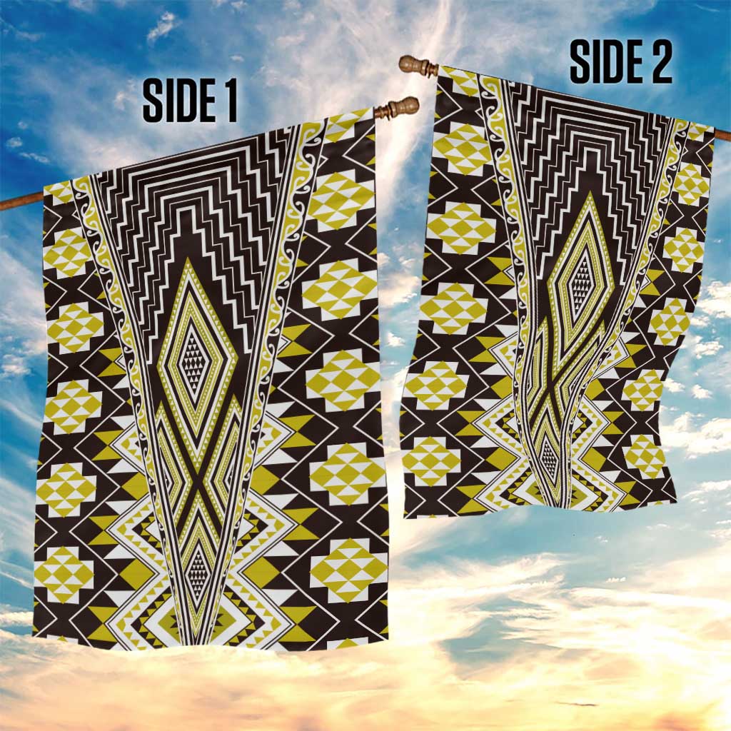 Yellow Aotearoa Tukutuku and Poutama Motif Garden Flag LT03 - Polynesian Pride