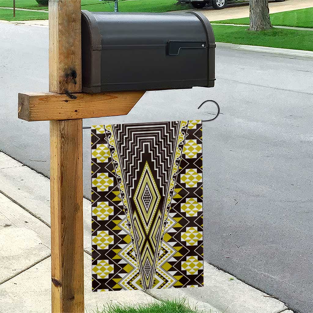 Yellow Aotearoa Tukutuku and Poutama Motif Garden Flag LT03 - Polynesian Pride